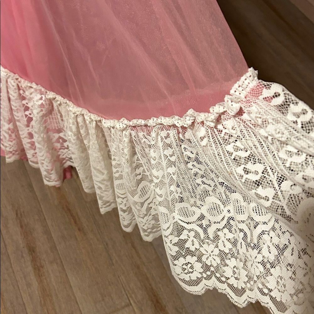 vintage pink ball gown evening dress White Pink Fabric Victorian 70s prom - Picture 8 of 16